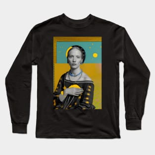 Renaissance Surrealism Painting of a Lady in Blue and Yellow Long Sleeve T-Shirt